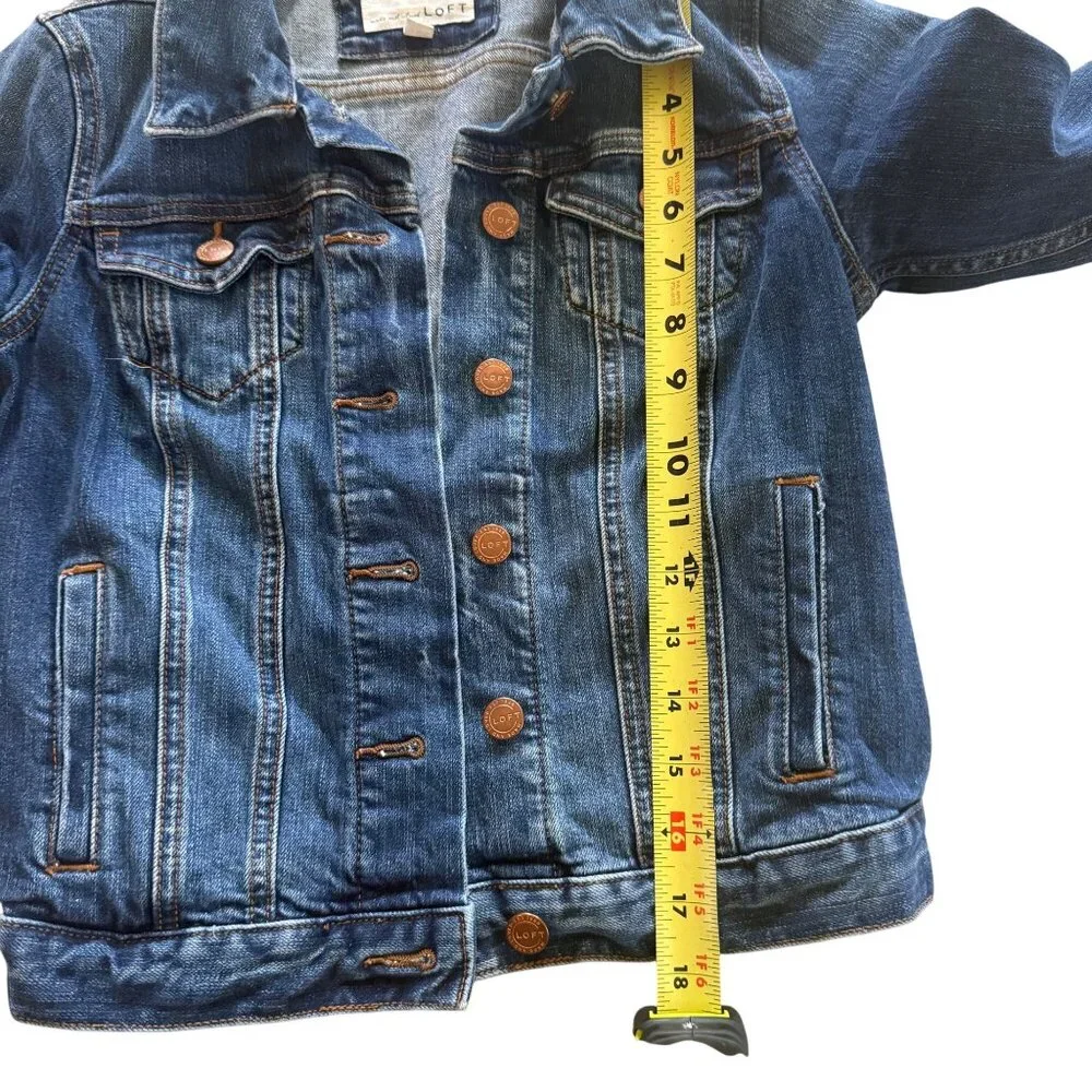 Loft Womens XXS Denim Jean Jacket Classic Fit Button Front Medium Wash Blue